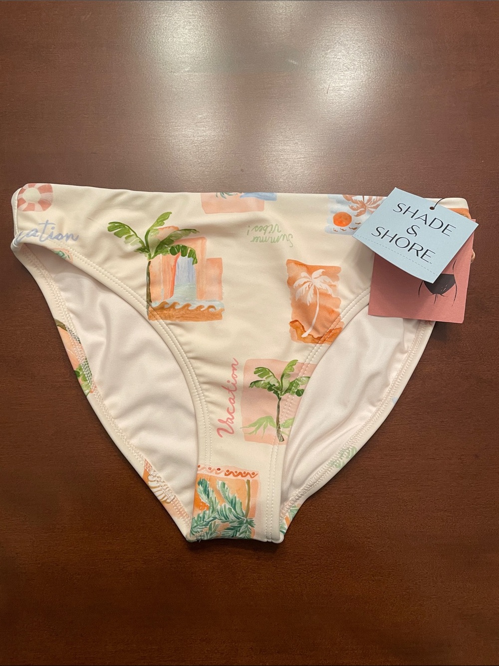 Shade & Shore Cream Bikini Bottom with Tropical Print
